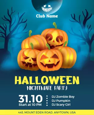 Spooky Halloween Nightmare Party with Jack-o'-Lanterns Poster Template