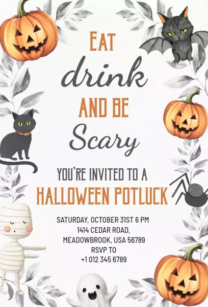 Spooky Halloween Potluck Celebration Invitation Template
