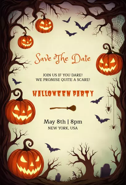 Spooky Halloween Pumpkin Theme Party Invitation Template