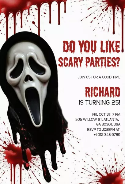 Spooky Halloween Scary 25th Birthday Celebration Invitation Template