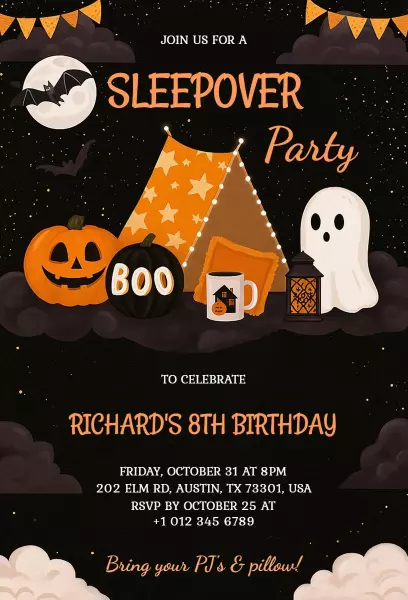Spooky Halloween Sleepover Birthday Celebration Invitation Template