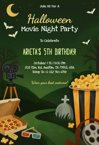 Spooky Halloween Themed Movie Night Invitation Template