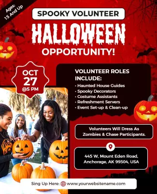 Spooky Halloween Volunteer Opportunity with Pumpkins Poster Template