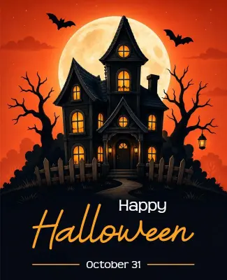 Spooky Haunted House Happy Halloween Poster Template