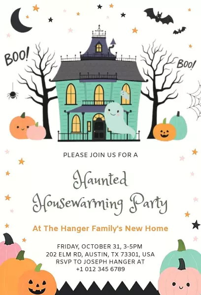 Spooky Haunted Housewarming Celebration Halloween Invitation Template