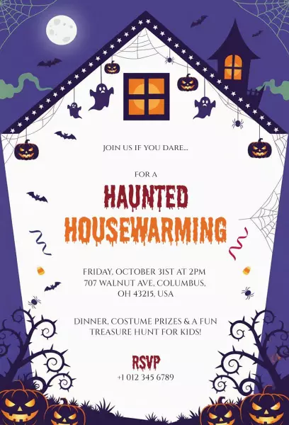 Spooky Haunted Housewarming Halloween Celebration Invitation Template