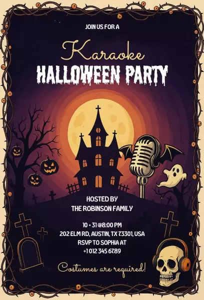 Spooky Karaoke Halloween Costume Party Invitation Template