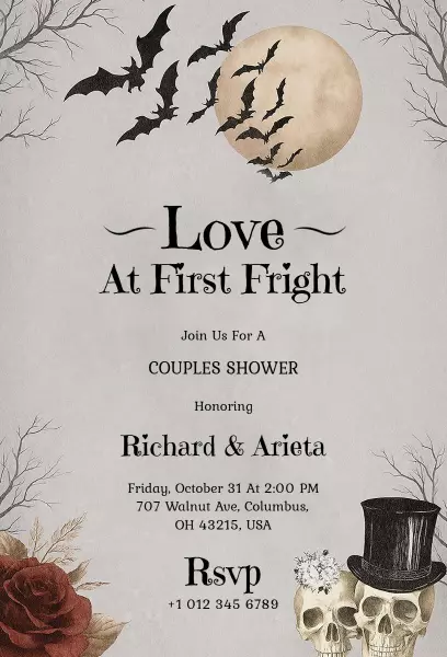 Spooky Love At First Fright Couples Shower Invitation Template