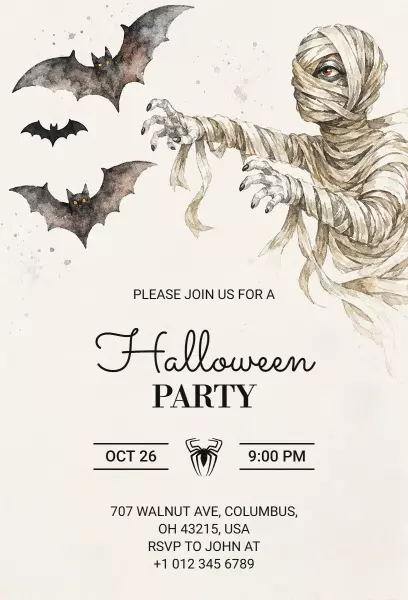 Spooky Mummy Halloween Costume Celebration Invitation Template
