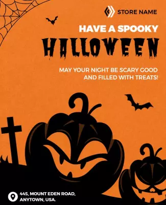 Spooky Orange and Black Halloween Pumpkin Graveyard Greeting Flyer Template