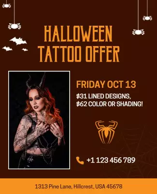 Spooky Orange Halloween Tattoo Offer Poster Template