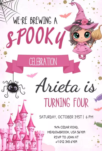 Spooky Pink Halloween Birthday Celebration Invitation Template