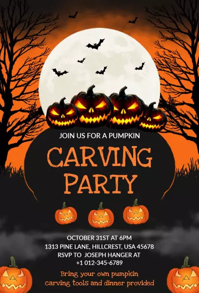 Spooky Pumpkin Carving Halloween Celebration Invitation Template