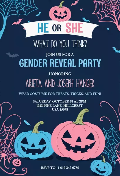 Spooky Pumpkin Halloween Gender Reveal Celebration Invitation Template