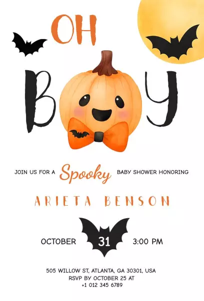 Spooky Pumpkin Theme Halloween Baby Shower Invitation Template