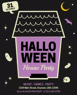 Spooky Purple Halloween House Party Poster Template