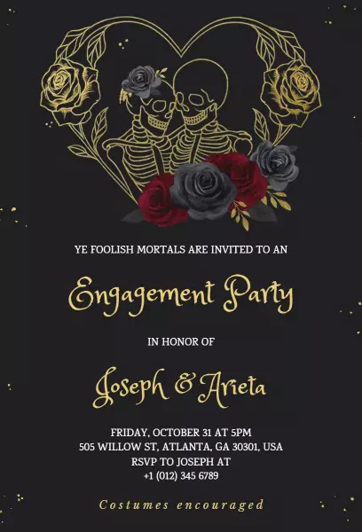 Spooky Skeleton Engagement Celebration Halloween Invitation Template