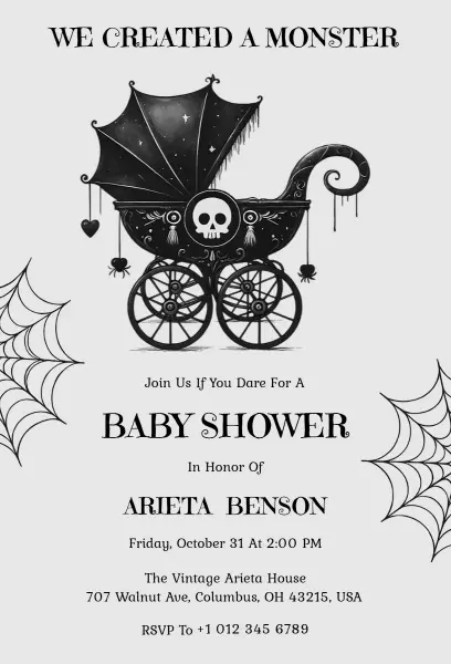 Spooky Skeleton Halloween Baby Shower Celebration Invitation Template