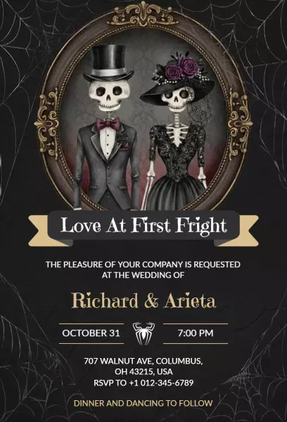 Spooky Skeleton Halloween Wedding Celebration Invitation Template