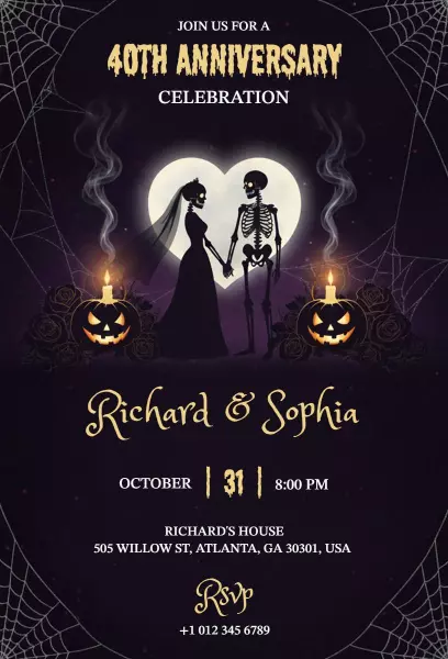 Spooky Skeleton Love 40th Anniversary Halloween Invitation Template