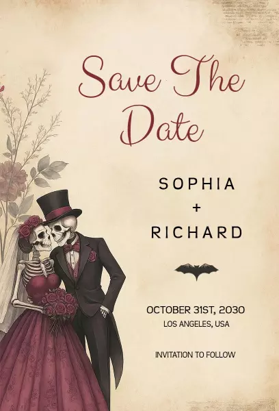 Spooky Skeleton Theme Halloween Wedding Invitation Template