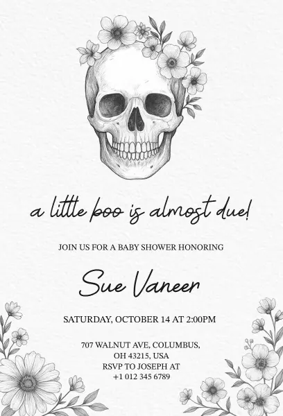 Spooky Skull Floral Halloween Baby Shower Invitation Template