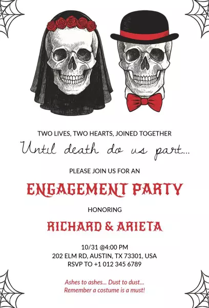 Spooky Skull-Themed Halloween Engagement Party Invitation Template