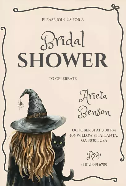 Spooky Witch Themed Bridal Shower Halloween Invitation Template