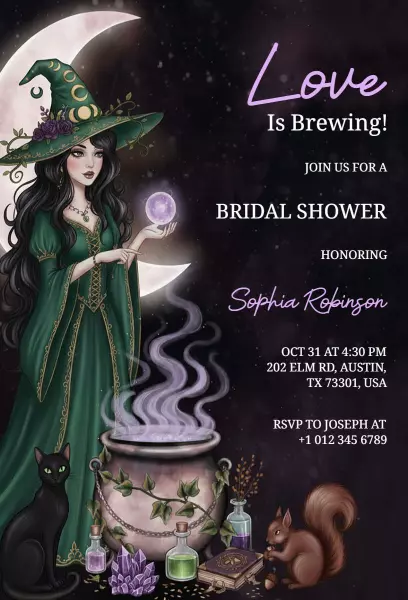 Spooky Witchy Bridal Shower Halloween Invitation Template