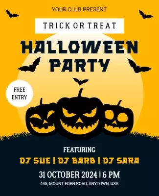 Spooky Yellow Halloween Trunk or Treat Party Flyer Template