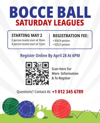 Bocce Ball Saturday Leagues Event Sports Flyer Template