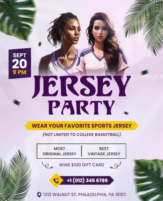 Sporty Purple Jersey Party Celebration Flyer Template