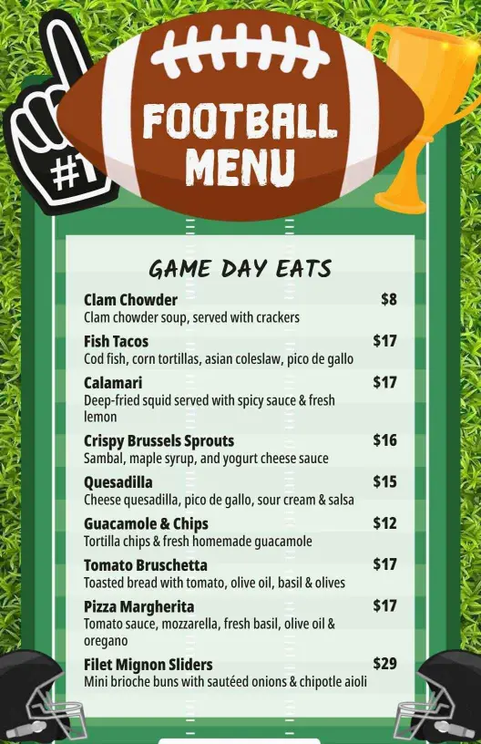 Sports-Themed Cheerful Green Football Menu Template