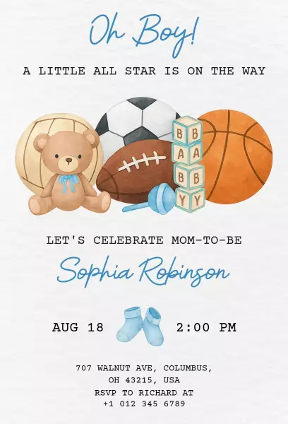 Sporty All-Star Baby Shower Celebration Invitation Template