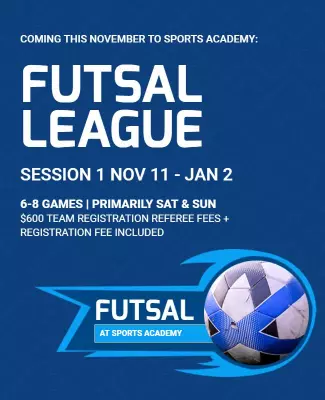 Sporty Blue Futsal League Registration Details Poster Template