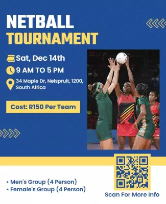 Sporty Blue Netball Tournament Event Poster Template