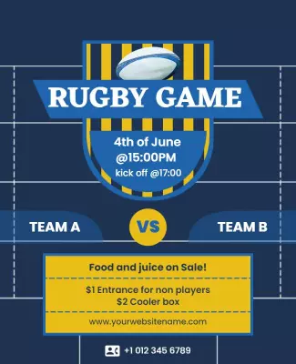 Sporty Blue Rugby Game Match Invitation Poster Template