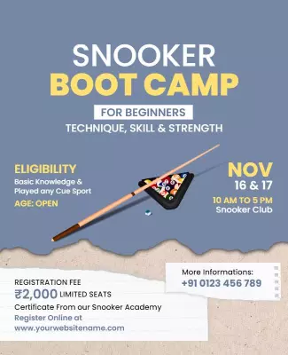 Sporty Blue Snooker Boot Camp for Beginners Poster Template