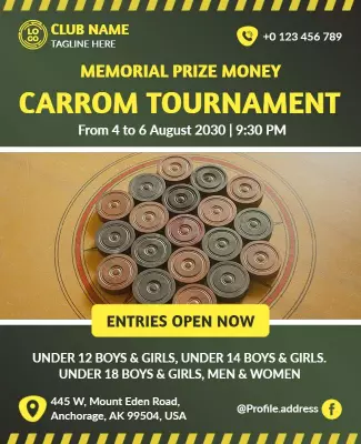 Sporty Green Carrom Tournament Prize Money Poster Template