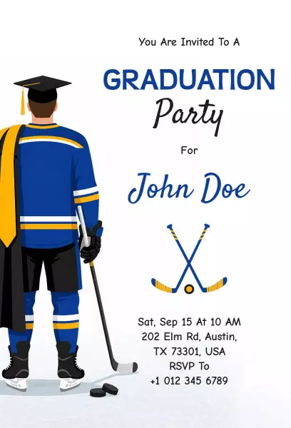 Sporty Hockey Graduation Celebration Invitation Template