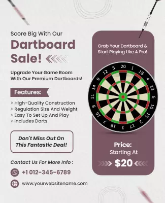 Sporty Purple Dartboard Sale Promotion Poster Template