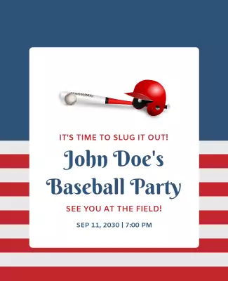 Sporty Red and Blue Baseball Party Celebration Poster Template