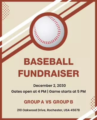 Sporty Red and Brown Baseball Fundraiser Event Poster Template