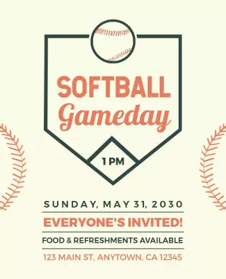 Sporty Softball Gametime Invitation Poster Template