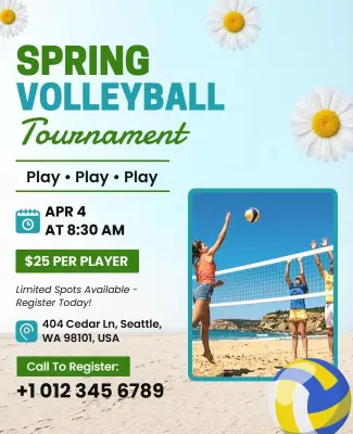 Spring Beach Volleyball Tournament Poster Template