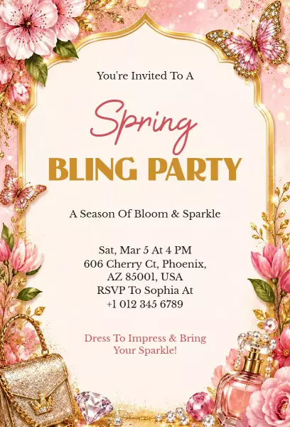 Spring Bling Blooming Floral Party Celebration Invitation Template
