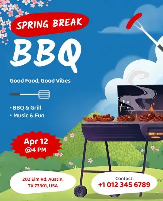 Spring Break BBQ Event Poster Template