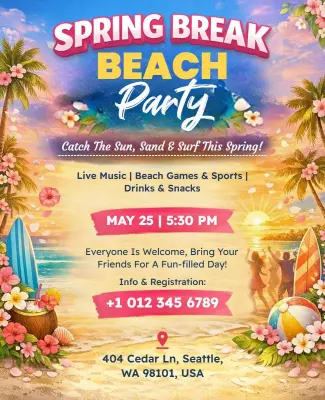 Spring Break Beach Party Celebration Flyer Template