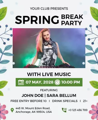 Spring Break Live Music Party Flyer Template