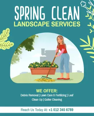 Spring Clean Landscaping Services Promotional Flyer Template